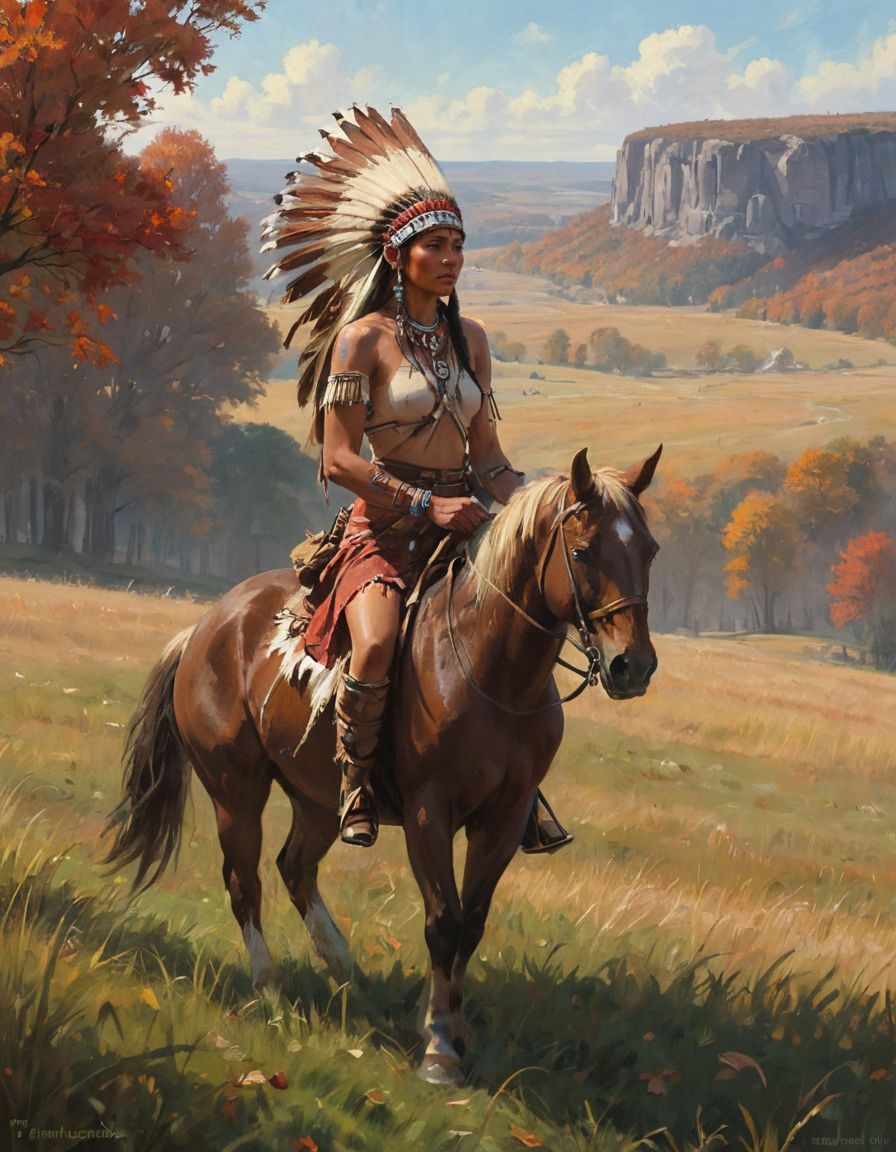 09305-2299339386-concept art A painting of a lovely fall scene, close up a field with the a mohican native indian warrior on a horse on the prair.jpg